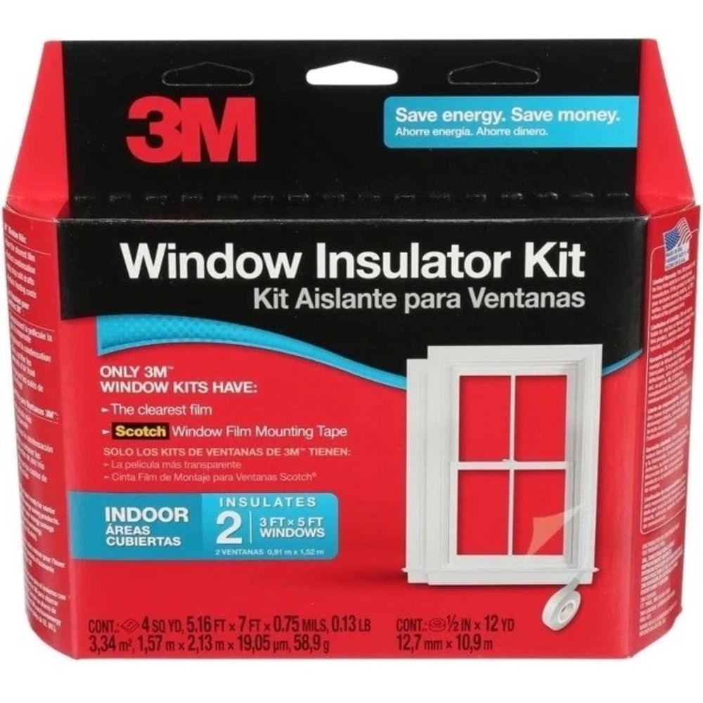3M Indoor Window Insulator Kit Window Film for Heat Cold Seal (2) 3ft X 5ft New